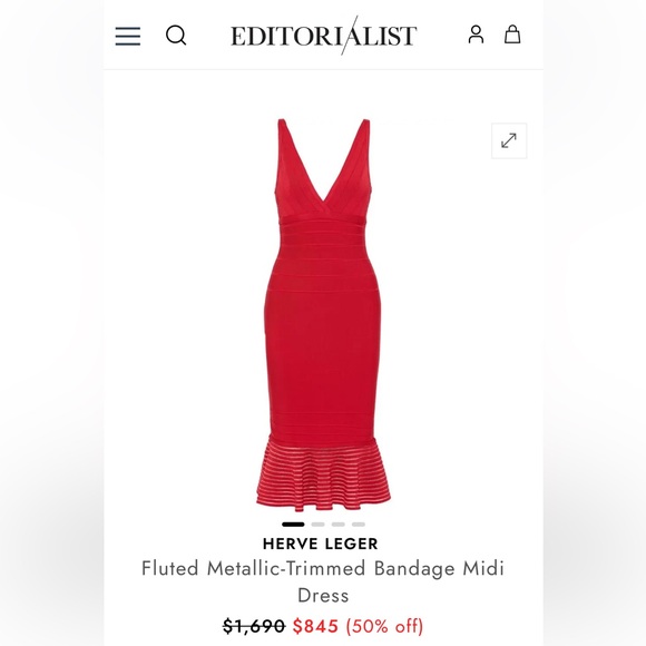 NWT $1690 Herve Leger Fluted Metallic-Trimmed Bandage Midi Dress size M - Picture 3 of 17